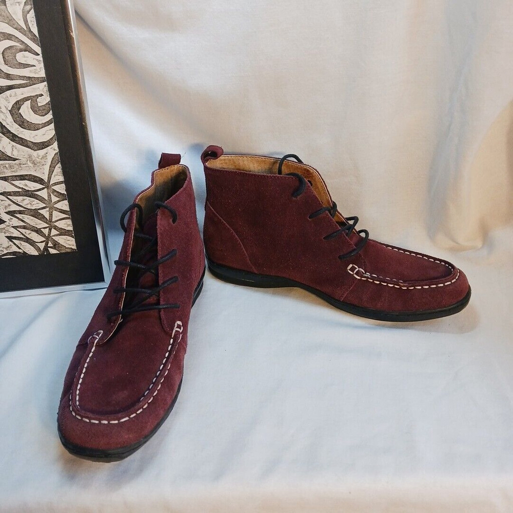 Lands' End Suede Chukka Moccasin Boots Wine 8 B